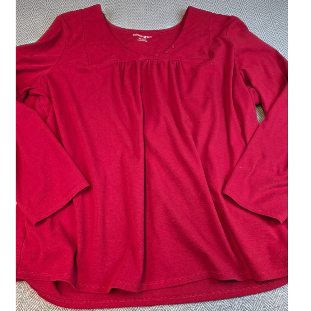 Fashion Bug Red Long Sleeve Knit Top Scoop Neck Plus Size 30/32W